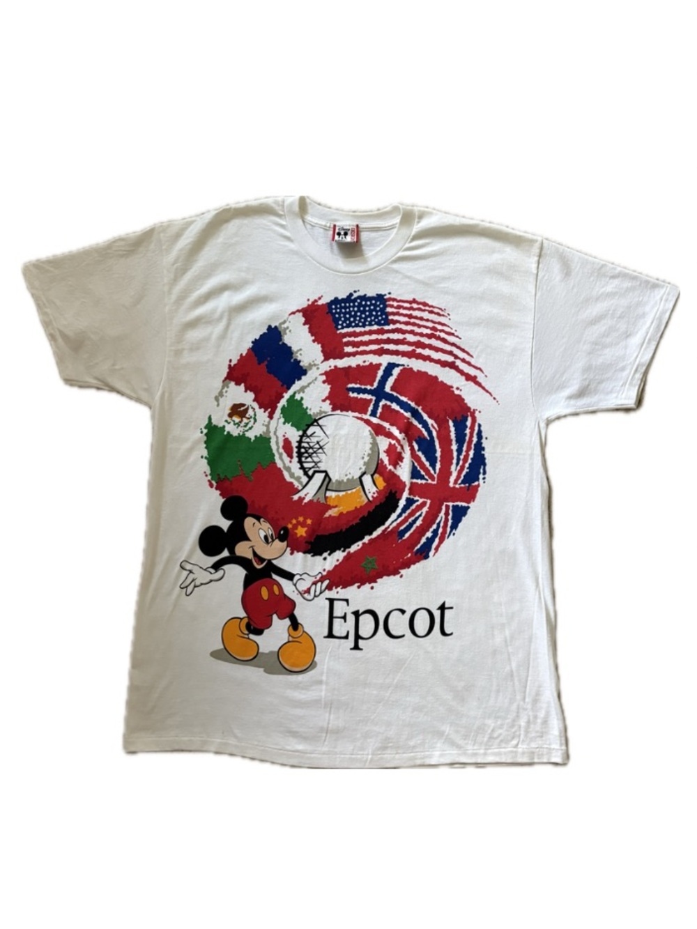 Vintage 90s Disney Designs Epcot World Showcase Flags T-Shirt Mickey Mouse